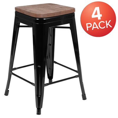 Flash Furniture Cierra Industrial Metal Indoor Counter Stool without Back, Black, 4-Pieces/Pack (4ET31320W24BKR)