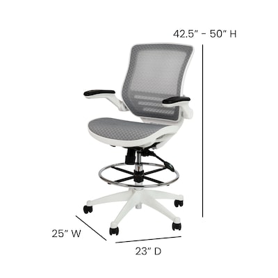 Flash Furniture Mesh Mid-Back Drafting Stool with Lumbar Support, Gray/White (BLLB8801XDGRWH)