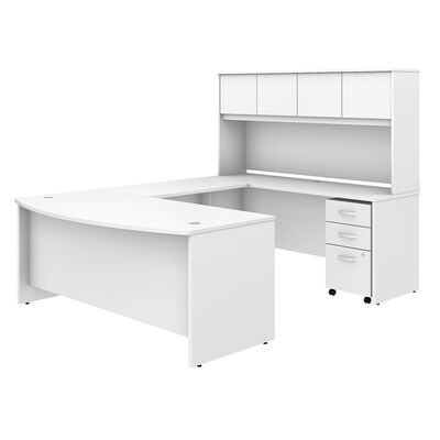 Bush Business Furniture Studio C 72W x 36D U Shaped Desk with Hutch and Mobile File Cabinet, White, Installed (STC003WHSUFA)