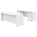 Bush Business Furniture Studio C 72W x 36D Bow Front Desk and Credenza with Mobile File Cabinets, White, Installed
