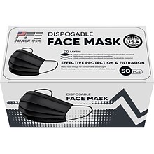 PPE Mask USA Disposable Surgical Cloth Face Mask, One Size, Black, 50/Box, 10 Boxes/Pack (TBN203208)