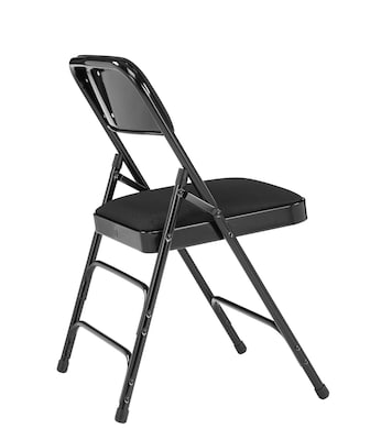 NPS 2300 Series Fabric Padded Triple Brace Double Hinge Premium Folding Chairs, Midnight Black/Black, 4 Pack (2310/4)