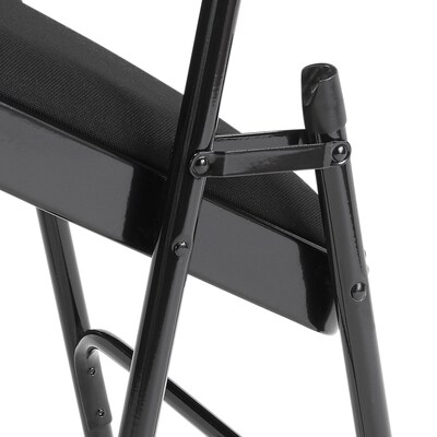 NPS 2300 Series Fabric Padded Triple Brace Double Hinge Premium Folding Chairs, Midnight Black/Black, 4 Pack (2310/4)