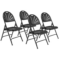 NPS 1100 Series Polyfold Fan Back Triple Brace Double Hinge Folding Chairs, Black/Black, 4/Pack (111