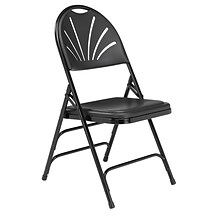 NPS 1100 Series Polyfold Fan Back Triple Brace Double Hinge Folding Chairs, Black/Black, 4/Pack (111