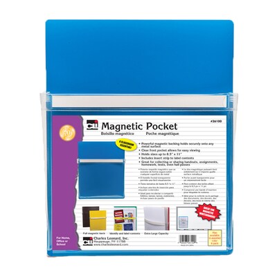 Charles Leonard Magnetic Pocket, 9.5" x 11.75", Blue, Pack of 3 (CHL26100-3)