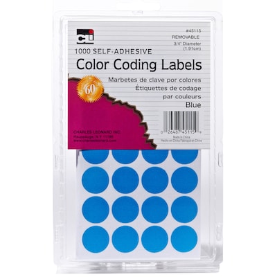 Charles Leonard Color Coding Labels, 3/4", Blue, 1000 Per Pack, 12 Packs (CHL45115-12)