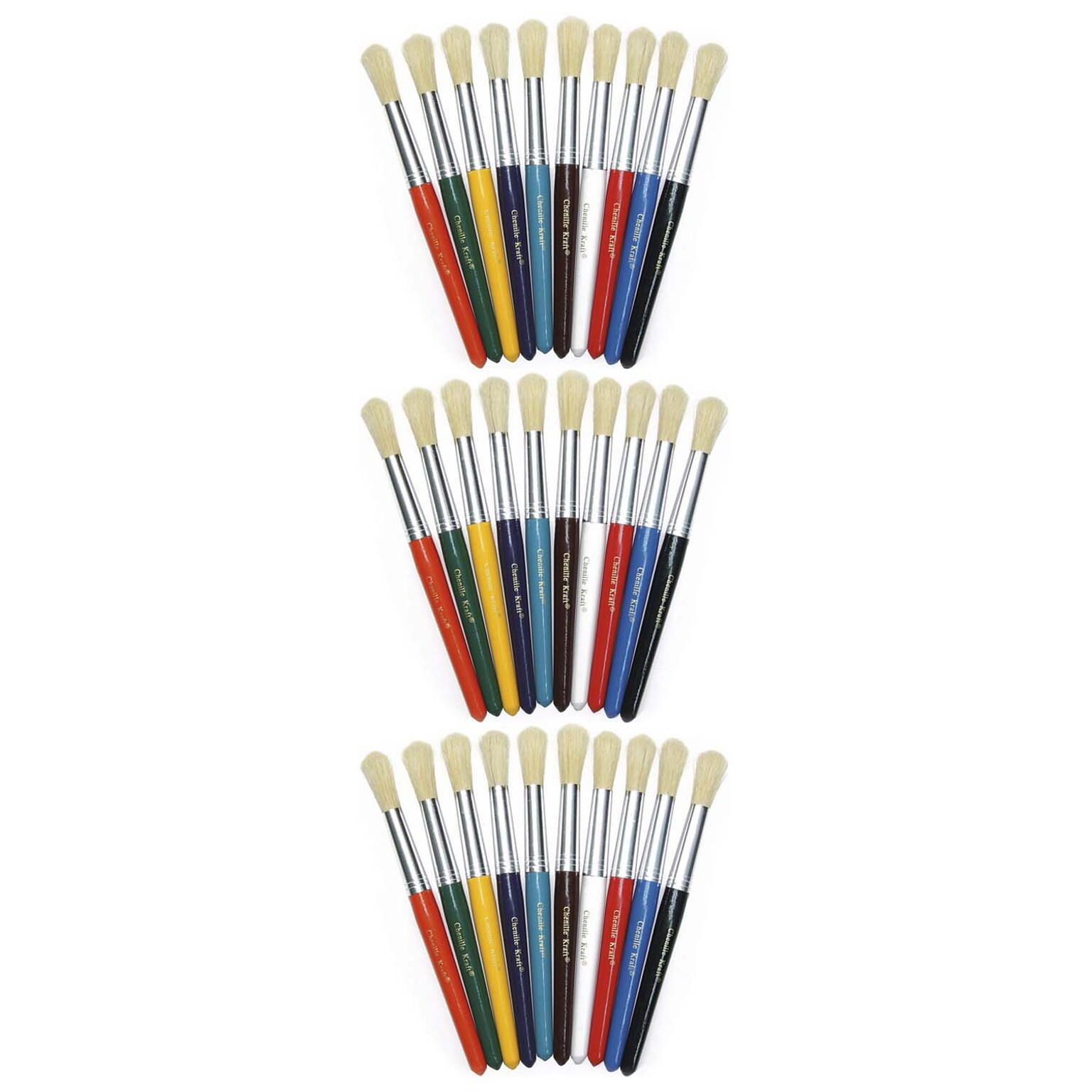 Creativity Street Beginner Paint Brushes, Round Stubby Brushes, 10 Assorted Colors, 7.5 Long, 10 Per Pack, 3 Packs (CK-5183-3)