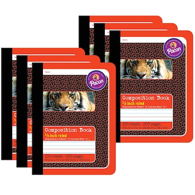 Pacon® Primary Composition Book, 9.75 x 7.5, 5/8 Ruling, 100 Sheets, Tiger Design, Pack of 6 (PAC
