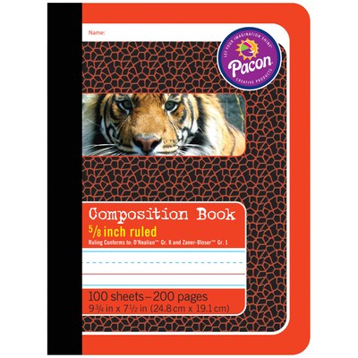 Pacon® Primary Composition Book, 9.75" x 7.5", 5/8" Ruling, 100 Sheets, Tiger Design, Pack of 6 (PAC2427-6)