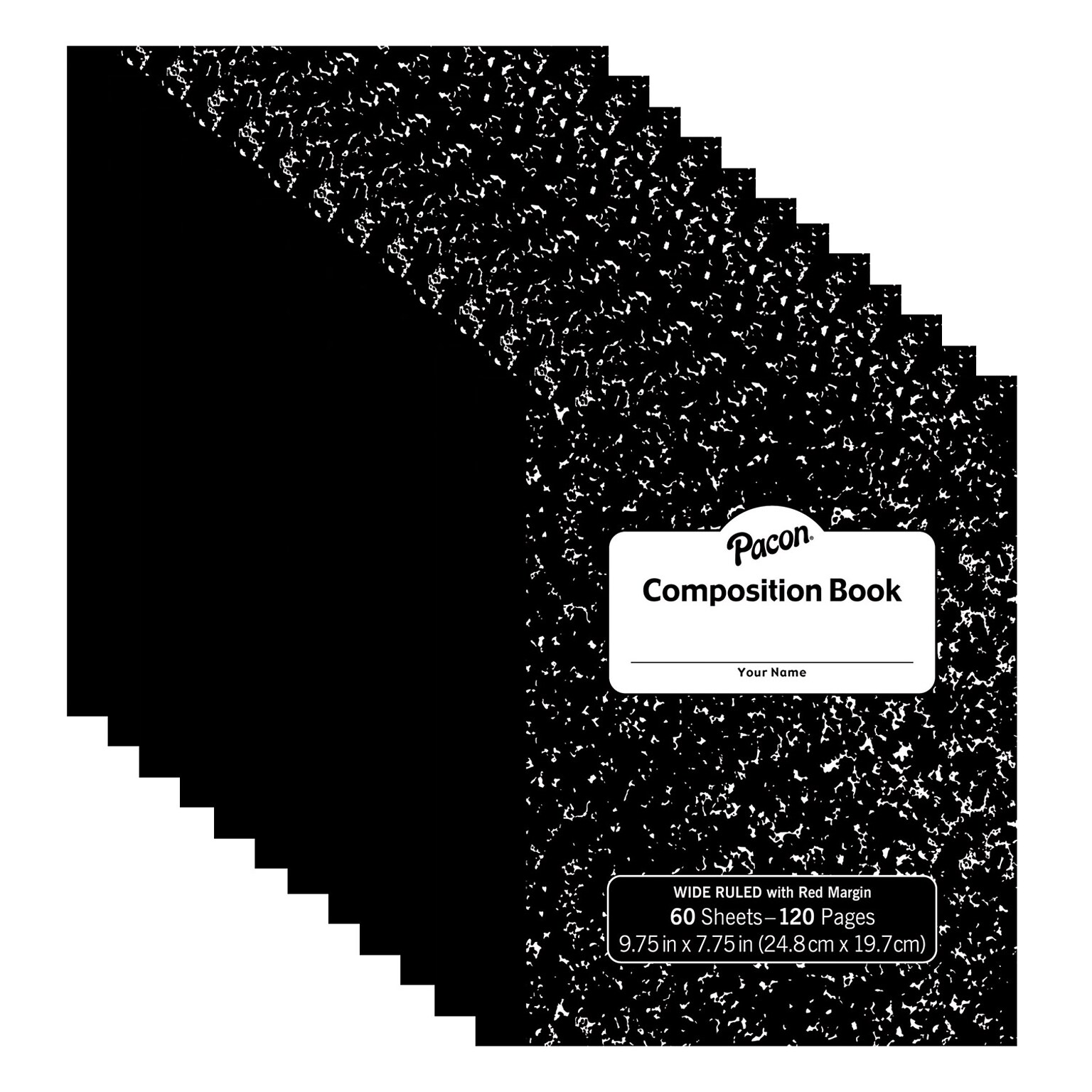 Pacon® Softcover Composition Book, 9.75 x 7.5, 3/8 Ruled, 60 Sheets, Black Marble, Pack of 12 (PACMMK37130-12)