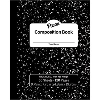 Pacon® Softcover Composition Book, 9.75" x 7.5", 3/8" Ruled, 60 Sheets, Black Marble, Pack of 12 (PACMMK37130-12)