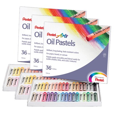 Pentel Oil Pastel Set, Assorted Colors, 36 Colors Per Set, 3 Sets (PENPHN36-3)