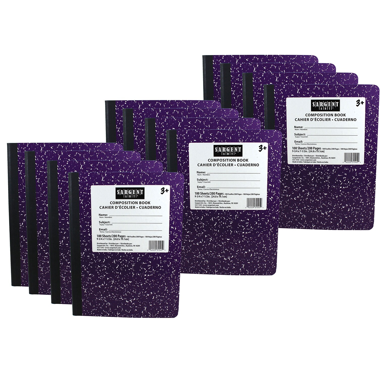 Sargent Art® Composition Book, 9.75 x 7.5, Wide Ruled, 100 Sheets, Purple, Pack of 12 (SAR231545-12)