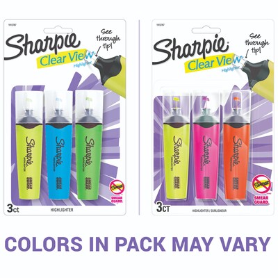 Sharpie Clear View Highlighter, Chisel Tip, Assorted, 3/Pack (1912767/2128222)