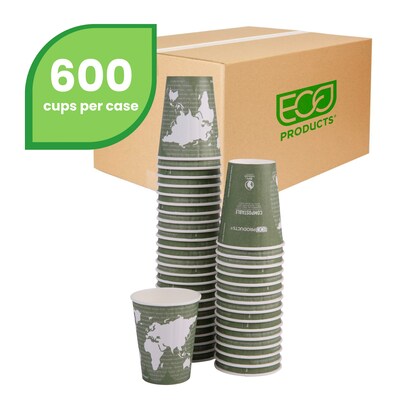Eco-Products World Art Hot Cups, 12 Oz., Green/White, 600/Carton (EP-BNHC12-WD)
