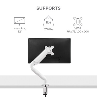 Fellowes Platinum Series Adjustable Single Monitor Arm, Up to 32, White (8056201)