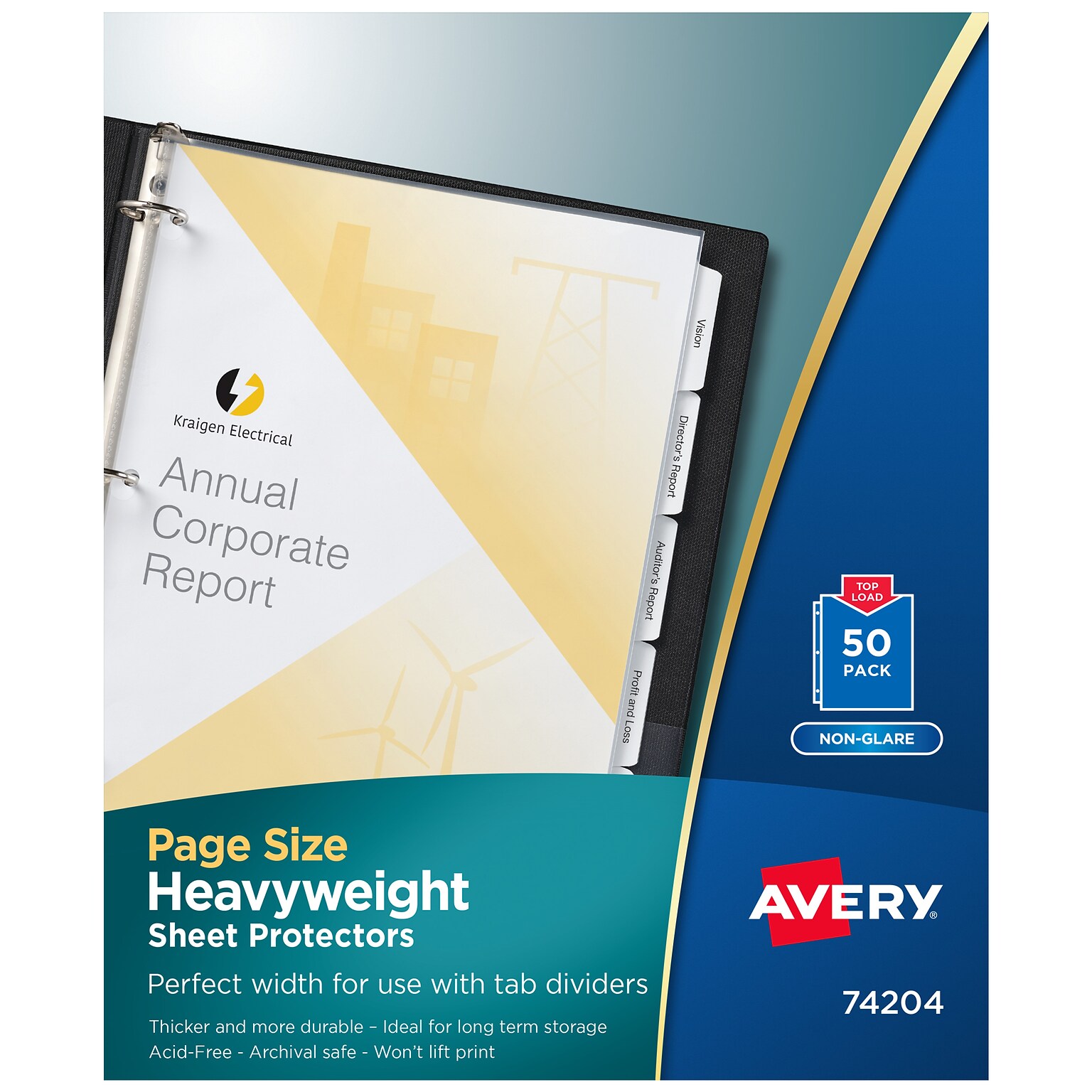 Avery Page Size Heavyweight Non-Glare Sheet Protectors, 8.5 x 11, Clear, 50/Box (74204)