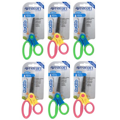 Westcott 5 Kids Stainless Steel Scissors, Blunt Tip, Assorted Colors, 6/Pack (ACM14596-6)