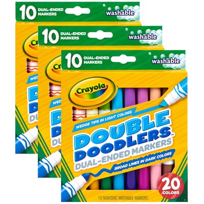 Crayola® Washable Double Doodlers Markers, Dual-Ended, 20 Assorted Colors, 10 Per Pack, 3 Packs (BIN588310-3)