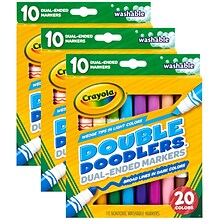 Crayola® Washable Double Doodlers Markers, Dual-Ended, 20 Assorted Colors, 10 Per Pack, 3 Packs (BIN