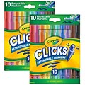 Crayola® CLICKS Washable Retractable Markers, Conical Tips, 10 Assorted Colors, 2 Packs (BIN588370-2