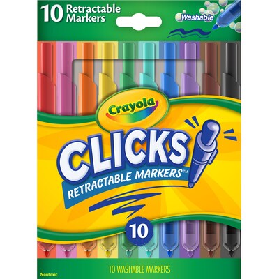 Crayola® CLICKS Washable Retractable Markers, Conical Tips, 10 Assorted Colors, 2 Packs (BIN588370-2)