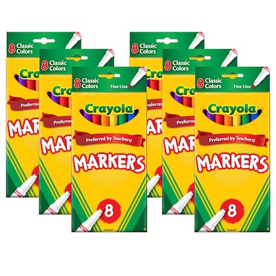 Crayola® Original Formula Markers, Fine Tip, 8 Classic Colors Per Box, 6 Boxes (BIN7709-6)