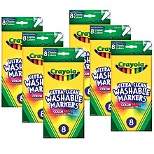 Crayola Ultra-Clean Washable Markers, Fine Tip, 8 Classic Colors/Box, 6 Boxes (BIN7809-6)