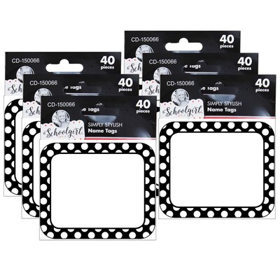 Schoolgirl Style™ Simply Stylish Black & White Dots Name Tags, 3" x 2.5", 40 Per Pack, 6 Packs (CD-150066-6)