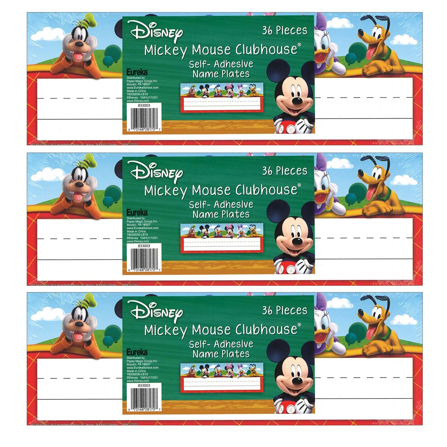 Eureka® Self-Adhesive Mickey Mouse Clubhouse® Nameplates, 9.625 x 3.25, 36 Per Pack, 3 Packs (EU-833003-3)