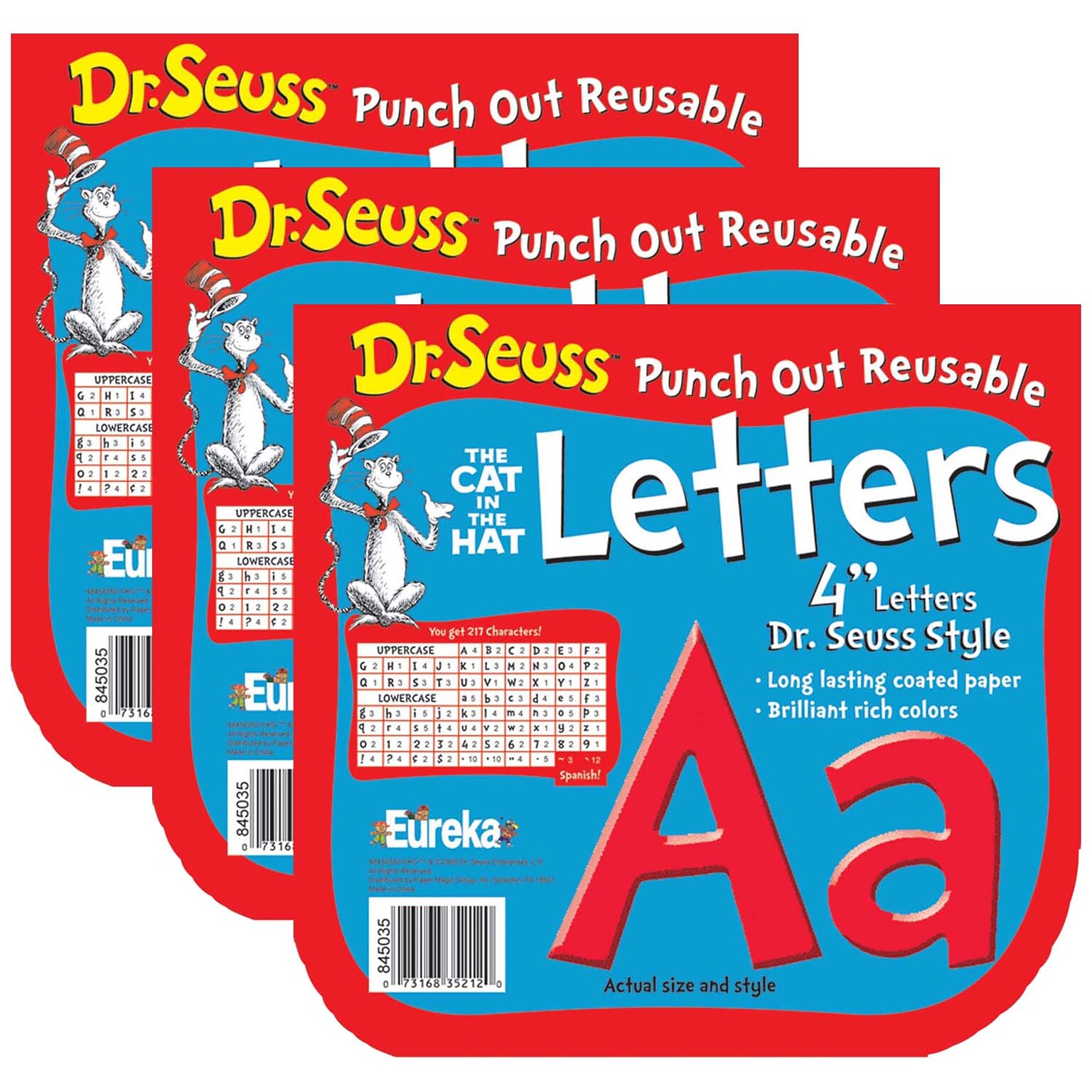 Eureka® Dr. Seuss™ 4 Reusable Punch Out Deco Letters, Red, 217 Pieces Per Pack, 3 Packs (EU-845035-3)