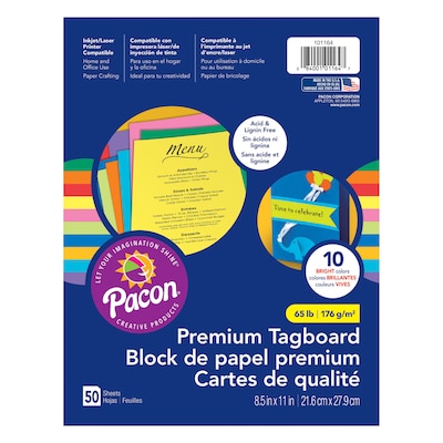 Pacon Premium Tagboard, 8.5 x 11, 10 Bright Assorted Colors, 50 Sheets/Pack, 3/Packs (PAC101164-3)