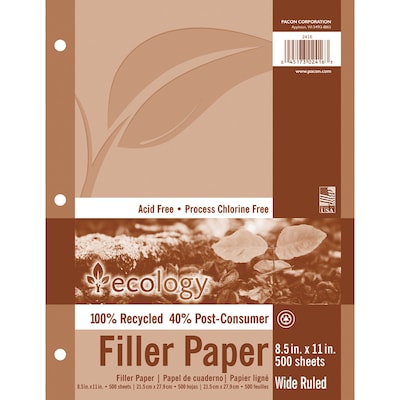 Ecology® 3/8 Ruled Recycled Filler Paper, 8.5 x 11, White, 500 Sheets (PAC2416)