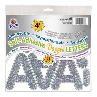 Pacon® 4" Self-Adhesive Puffy Font Letters, Silver Dazzle, 78 Per Pack, 2 Packs (PAC51688-2)