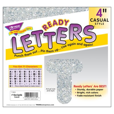 TREND 4" Casual Uppercase Ready Letters®, Silver Sparkle, 71 Per Pack, 3 Packs (T-1613-3)