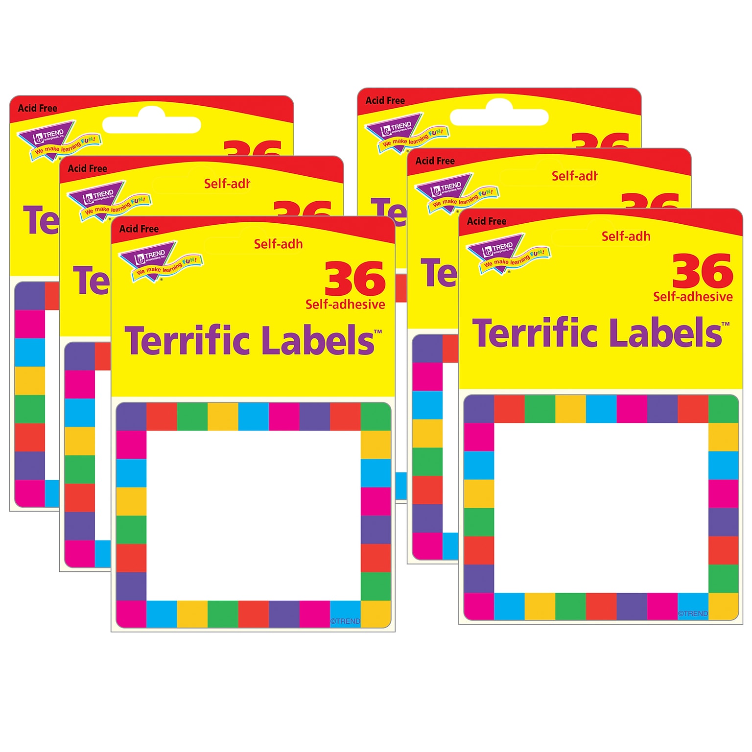 TREND Rainbow Plaid Terrific Labels™, 2.5 x 3, 36 Per Pack, 6 Packs (T-68015-6)