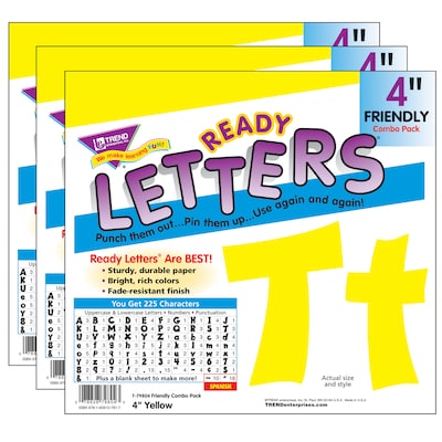 TREND 4 Playful Uppercase/Lowercase Combo Pack (EN/SP) Ready Letters, Yellow, 225/Pack, 3 Packs (T-
