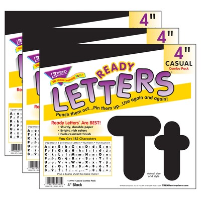 TREND 4 Uppercase/Lowercase Combo Pack Ready Letters, Black, 182/Pack, 3 Packs (T-79901-3)