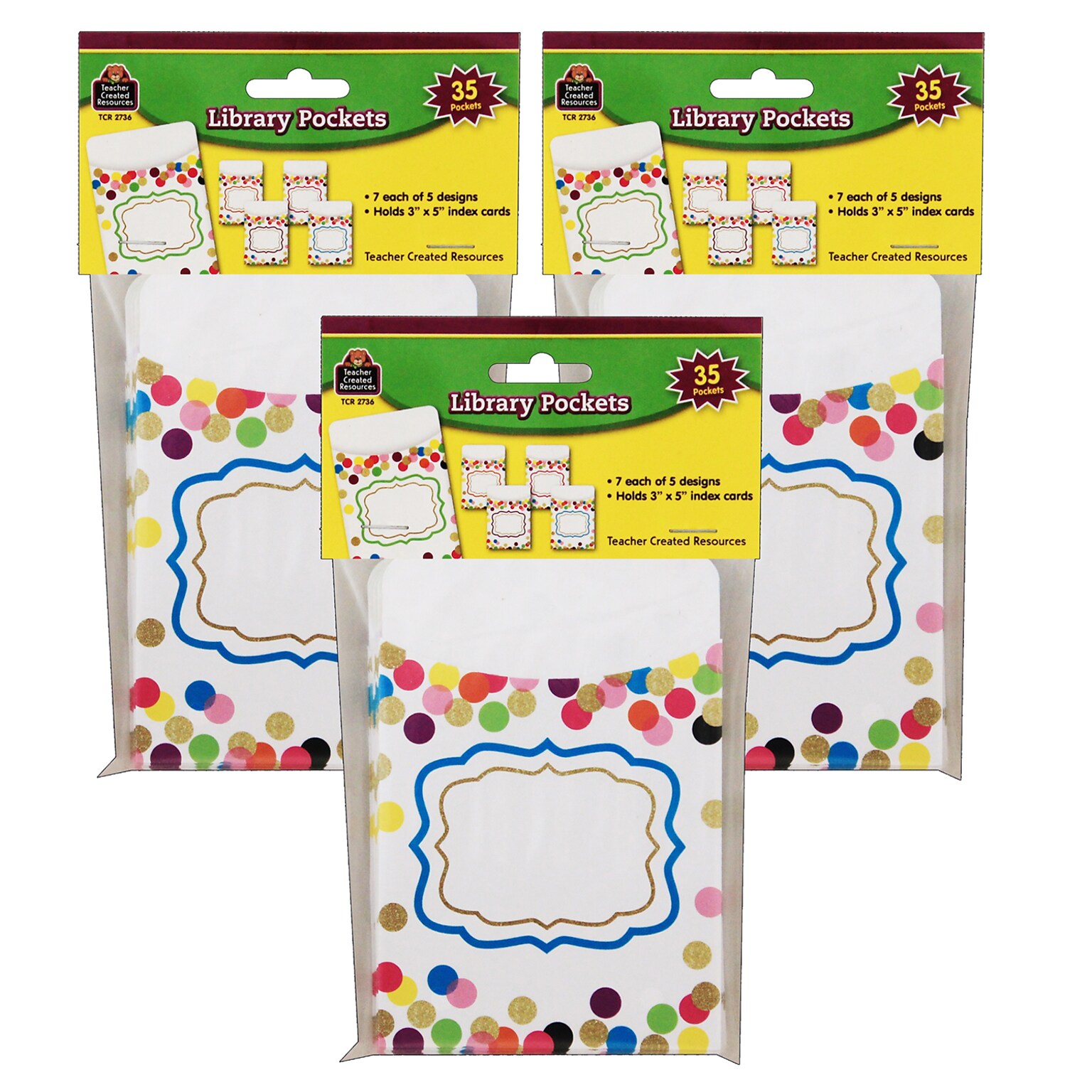 Teacher Created Resources® Confetti Library Pockets, 35 Per Pack, 3 Packs (TCR2736-3)
