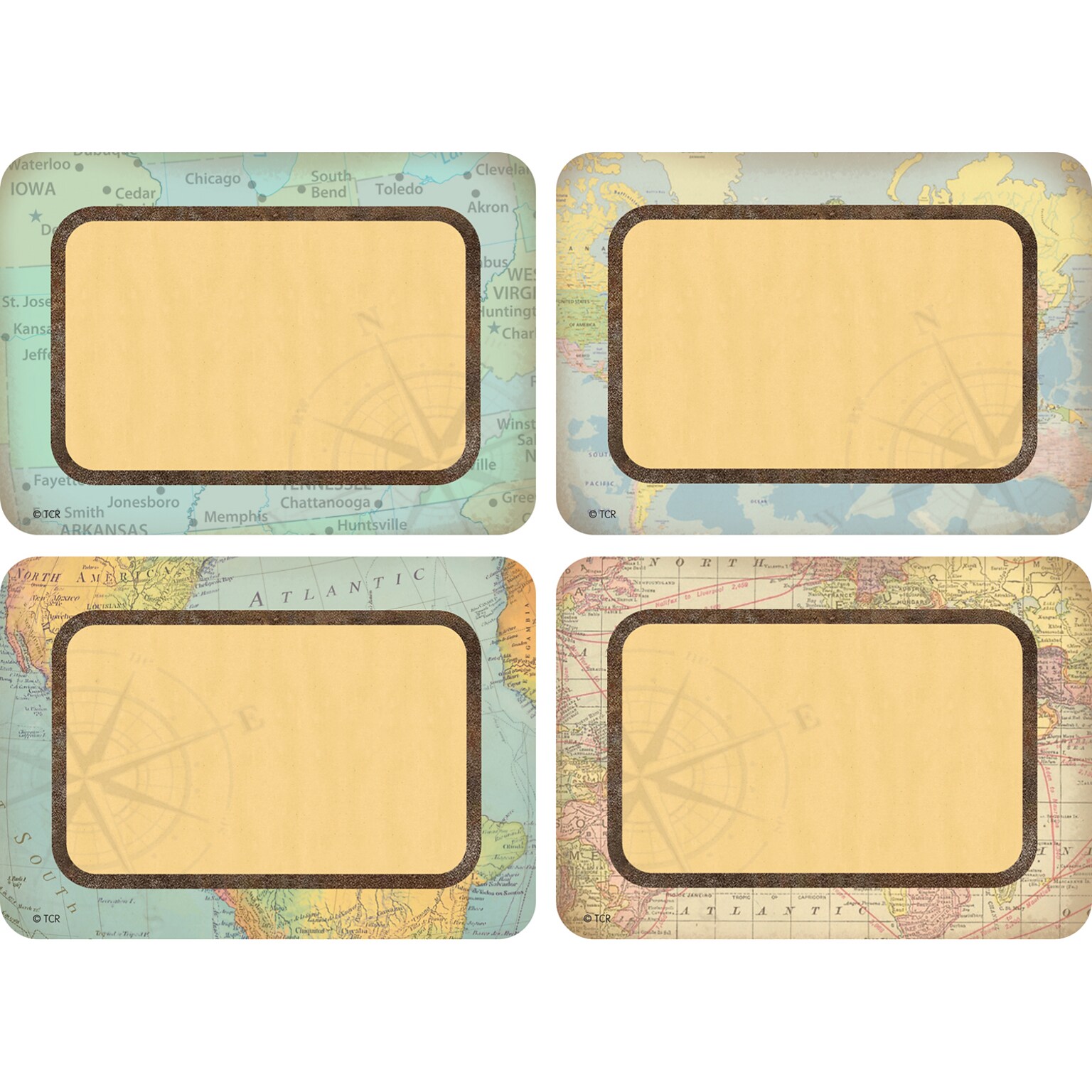 Teacher Created Resources® Travel the Map Name Tags, 4 Designs, 3.5 x 2.5, 36 Per Pack, 6 Packs (TCR8574-6)