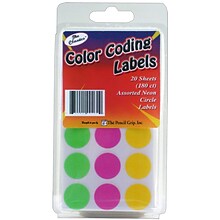 The Pencil Grip™ Color Coding Circle Labels, Neon, 180 Per Pack, 12 Packs (TPG460-12)