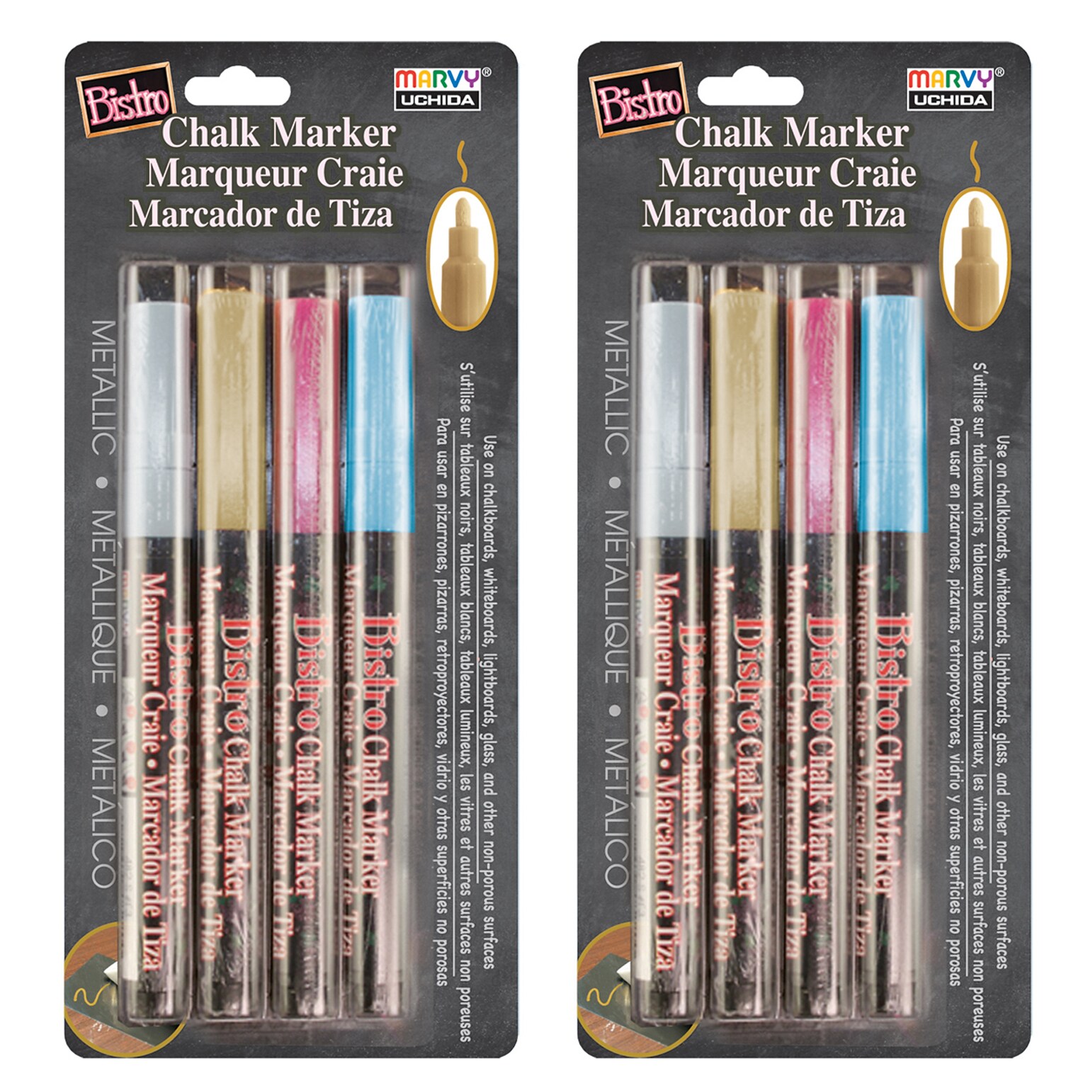 Marvy Uchida Chalk Markers, Fine Tip, Green, 4/Pack, 2 Packs (UCH4824M-2)