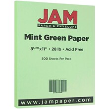 JAM Paper Matte Colored Paper, 28 lbs., 8.5 x 11, Mint Green, 500 Sheets/Ream (16732385B)