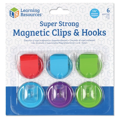 Learning Resources Super Strong Magnetic Clips and Hooks, 1 1/2” dia., Assorted Colors, Pack of 6 (L
