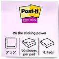 Post-it Recycled Super Sticky Notes, 3 x 3, Oasis Collection, 90 Sheet/Pad, 12 Pads/Pack (65412SST