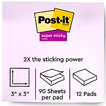 Post-it Recycled Super Sticky Notes, 3 x 3, Oasis Collection, 90 Sheet/Pad, 12 Pads/Pack (65412SST