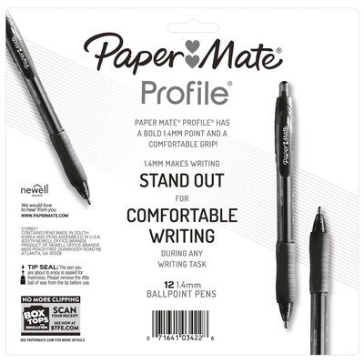 Paper Mate Profile Retractable Ballpoint Pen, Bold Point, Assorted Ink, Dozen (1788863)