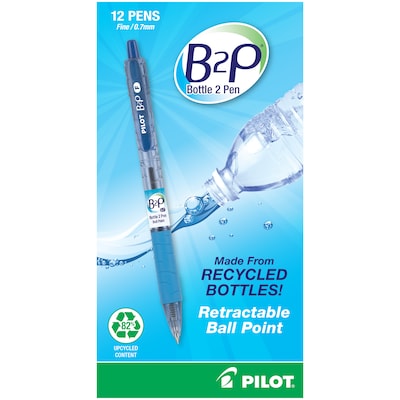 Pilot B2P Bottle 2 Pen Retractable Ballpoint Pens, Fine Point, Blue Ink, Dozen (34601)