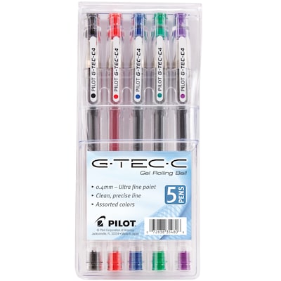 Pilot G-Tec-C Gel Pens, Ultra Fine Point, Assorted Ink, 5/Pack (35480)